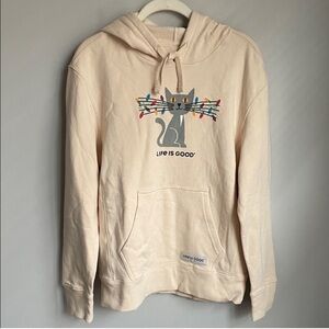 New Life Is Good Cream Hoodie with Christmas Holiday Cat Design Size
Medium